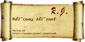 Récsey József névjegykártya